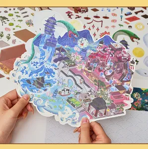 Detailed close-up of a large 3D Oriental mythology scene sticker for DIY decoration