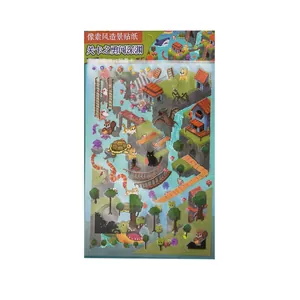 Creative pixel art landscape sticker set with 2 sheets and 1 scene card for DIY decor