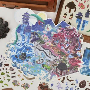 Oriental myth 3D landscape sticker DIY pixel style scenery decal