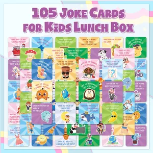 Set of 105 colorful lunch box joke cards with cute cartoon animal riddles for kids