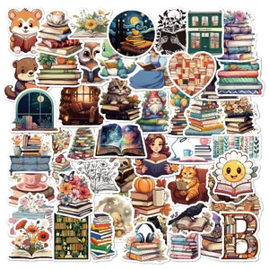 Set de 50 pegatinas de lectura impermeables con diseños de animales y bibliotecas