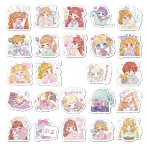 Set of 24 cute anime girl stickers for journal decoration, planning and stationery