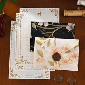 Elegant vintage embossed floral envelope and matching letter paper set with wax seals