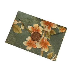 Vintage dark green floral embossed envelope with a brown wax seal stamped For You