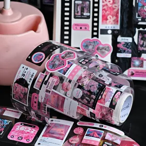 Pink aesthetic interface style die-cut stickers for scrapbooking and DIY craft decoration