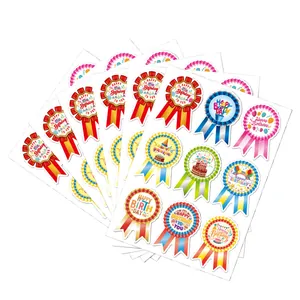 Assorted colorful Happy Birthday award ribbon stickers for kids party and classroom decor