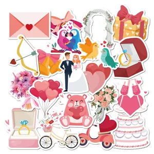 Romantische Bruiloft Stickers Cartoon Handgetekende Graffiti DIY Scrapbooking Uitnodigingskaart Decoratie Waterdichte Stickers