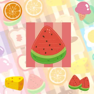Cute watermelon shaped cartoon sticky note with writing lines on pastel background