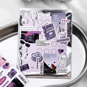 Purple aesthetic washi tape and stickers for DIY journal and scrapbooking inspiration