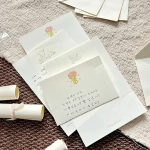 Elegant aesthetic letter writing paper and envelope set with floral illustrations