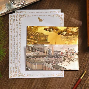 Chinese Style Specialty Paper Stationery Set Along the River During the Qingming Festival Print Envelope Letter Paper With Wax Seal Sticker Wedding Invitation