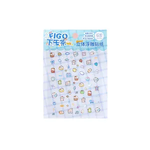 Cute cartoon mini relief stickers sheet for DIY nail art and journaling decoration