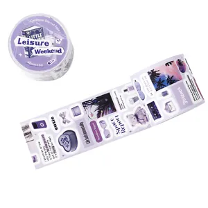 Purple themed die-cut washi tape roll with decorative journal sticker strip pattern