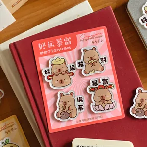 Lot de 4 aimants de réfrigérateur en acrylique Capybara avec des messages de chance
