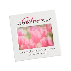 Square white PET reversal film keychain pendant featuring beautiful pink tulip flower print