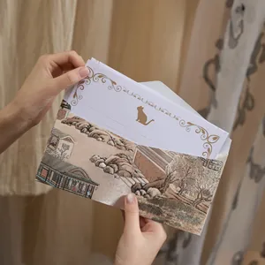 Chinese style envelope and letter stationery set with traditional landscape painting