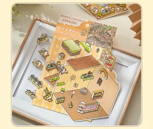 Detail shot of cute DIY buffet themed landscape stickers for decorative journaling
