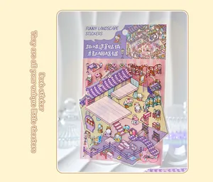 Detailed view of Zaomo landscape sticker sheet featuring Japanese-style miniature room theme.