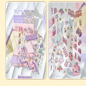 Detail of cute landscape stickers for DIY decor showing various furniture pieces