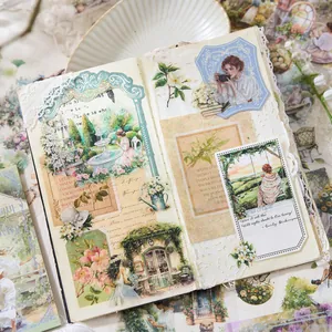 Βιβλίο με αυτοκόλλητα PET με θέμα vintage κορίτσι για scrapbooking με λουλούδια