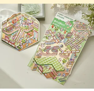 Detailed view of cute mall shopping themed landscape sticker sheet for DIY art journaling