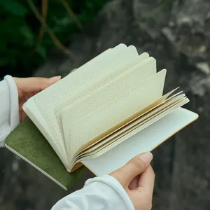 Taccuino A6 con pagine puntinate aperto con copertina verde