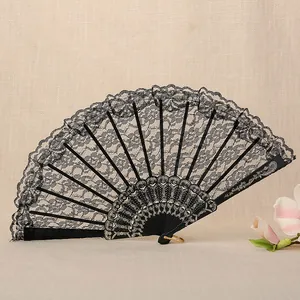 Vintage Spitze Faltfächer Kunststoffrippen Blumenmuster Dekorativer Handfächer Für Hochzeit Tanz Performance Damen Accessoire