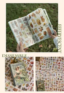 Vintage βιβλίο με αυτοκόλλητα washi με λεπτομερή floral και βοτανικά σχέδια