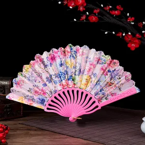 Elegant pink folding fan for ladies with vibrant floral patterns for dance and gifts
