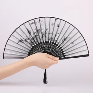 Chinese style folding fan vintage hand fan for dancing cosplay black white ink painting decor