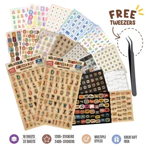 Juego de pegatinas de letras de colores y vintage para álbumes de recortes con pinzas