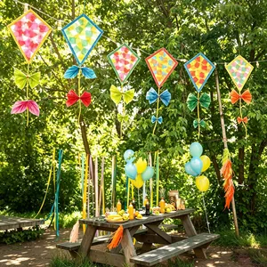 Décorations de cerfs-volants en papier coloré à suspendre pour fêtes d'enfants en plein air