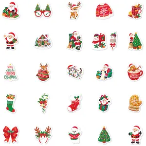 Set of 25 assorted Christmas stickers featuring Santa Claus, reindeer and holiday icons