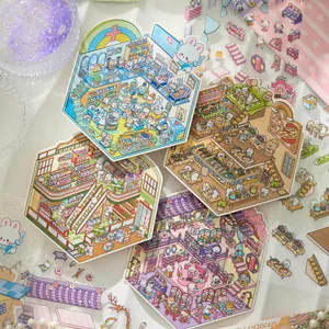 Funny Landscape Stickers Cartoon Animal Town House Miniature Scene DIY Scrapbooking Decorative PET Cardboard Sticker Pack