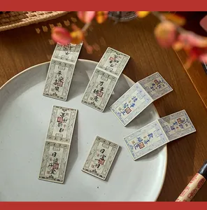 Detail view of vintage Chinese style magnetic bookmarks with traditional silver bill design.