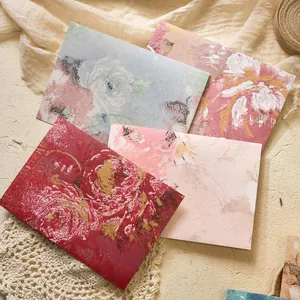 Vintage floral envelope set with retro oil painting patterns on textured background