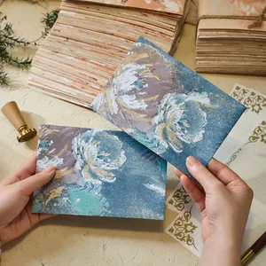 Vintage floral envelope and stationery set with textured oil painting flower patterns