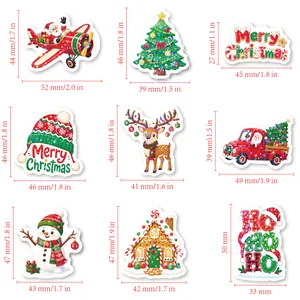 Detailed size specifications for 9 types of holographic laser Christmas stickers.