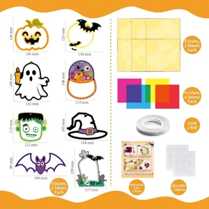 Λεπτομερής προβολή του σετ χειροτεχνίας Halloween με διάφορα σχήματα και υλικά χειροτεχνίας