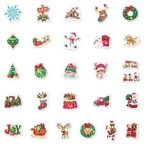 Detailed view of 25 holographic laser Christmas stickers for festive party decorations.