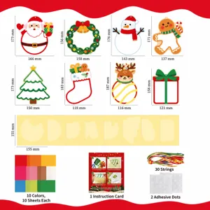Vue détaillée des composants du kit de bricolage de Noël avec dimensions et quantités.