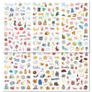 6 fogli di adesivi colorati mensili e festivi per scrapbooking e agende fai-da-te.