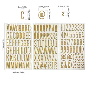 Pegatinas 3D de purpurina dorada, letras y números para decoración DIY y fiestas