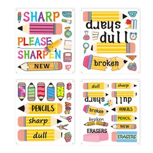 Detailed macro view of colorful pencil sharp and dull classroom management stickers