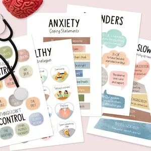 Educational mental health posters with anxiety coping statements for school counselors