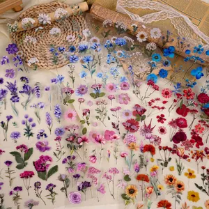 Vue détaillée d'autocollants floraux en PET pour décoration de scrapbooking étanche