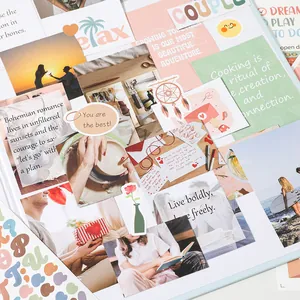 Detailed view of DIY vision board kit with aesthetic stickers and quote cards.