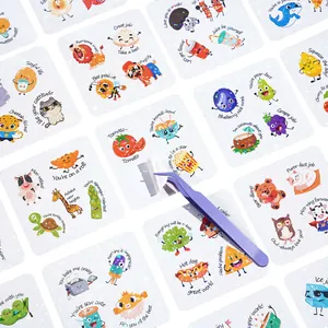 Colorful holographic motivational pun cards for kids lunchboxes with cute illustrations