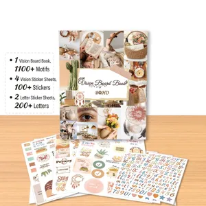 Vision Board Book Kit BOHO Style DIY Scrapbook Art Paper Motivational Quotes Pictures Journal Supplies Women Goal Setting Notebook