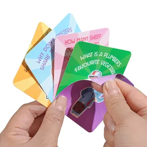 Close-up of kids motivational lunch box cards with fun English jokes and illustrations
